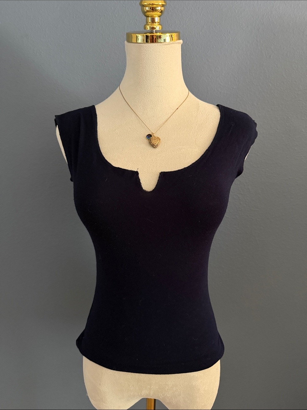 Women's Navy Notch-Neck Stretch Top